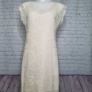 Route 66 Cream White Boho Lace Maxi Dress Size M